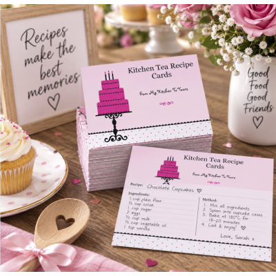 Kitchen Tea Recipe Cards - Pink Cake